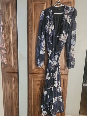 City Chic Floral Navy Wrap Maxi Dress - Size L
